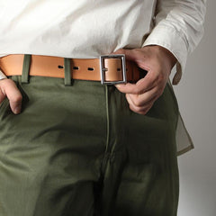 Genuine Leather Vintage Simple Leather Belt Mens - Side View