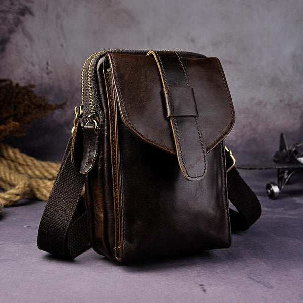 Fashion Leather Men's Belt Pouch Cell Phone Holsters Brown Mini Waist Bag For Me FY01181016
