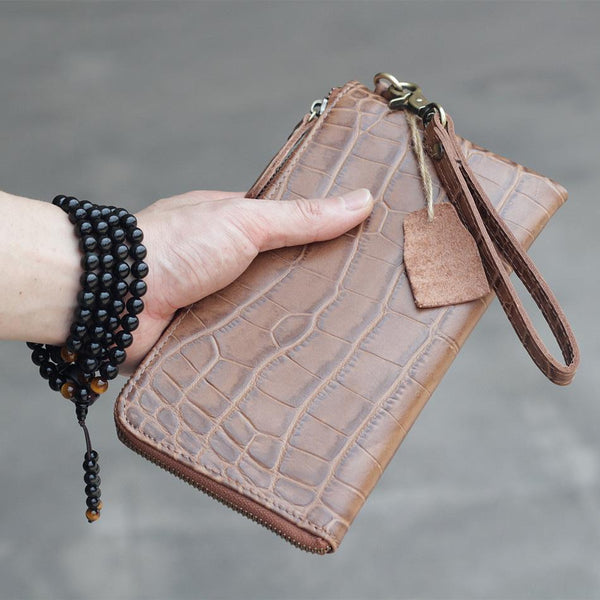 Vintage Dark Brown Leather Mens Phone Wallet - Back View