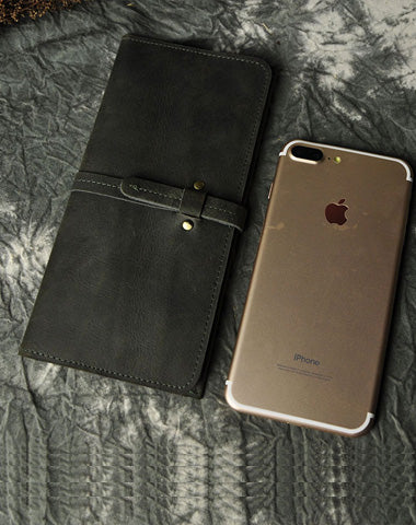 Vintage Slim Leather Long Wallet for Men Bifold Coffee Wallet