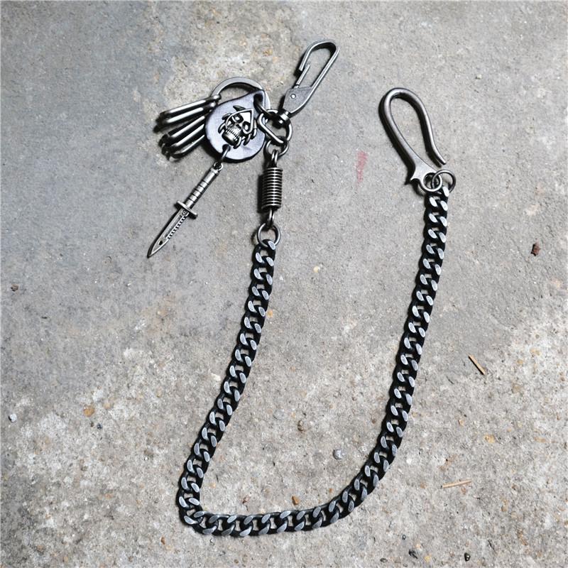 biker chains for jeans Badass Mens Skull Trousers Chain Key Punk Pants Chain Skull Wallet Chain For Men 
