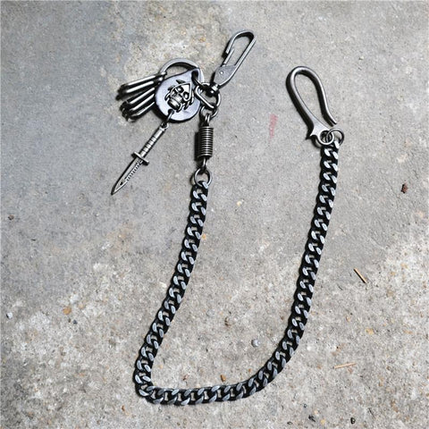 biker chains for jeans Badass Mens Skull Trousers Chain Key Punk Pants Chain Skull Wallet Chain For Men 