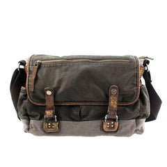 Fashion Black Canvas Leather Mens Casual Side Bag Gray Messenger Bags Casual Courier Bags for Men