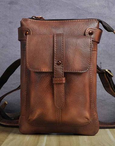 Cool Leather Mens Small Belt Bag Belt Pouch Waist Bag Mini Side Bag For Men