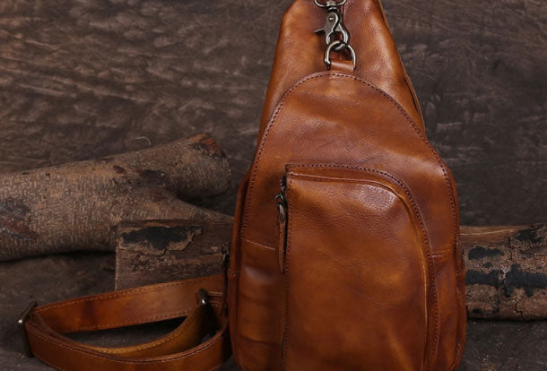 Cool Leather Mens Chest Bag Sling Bag Vintage Leather Sling Bags for Men - EverHandmade