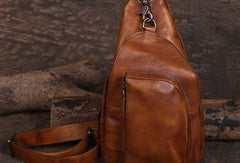 Cool Leather Mens Chest Bag Sling Bag Vintage Leather Sling Bags for Men - EverHandmade