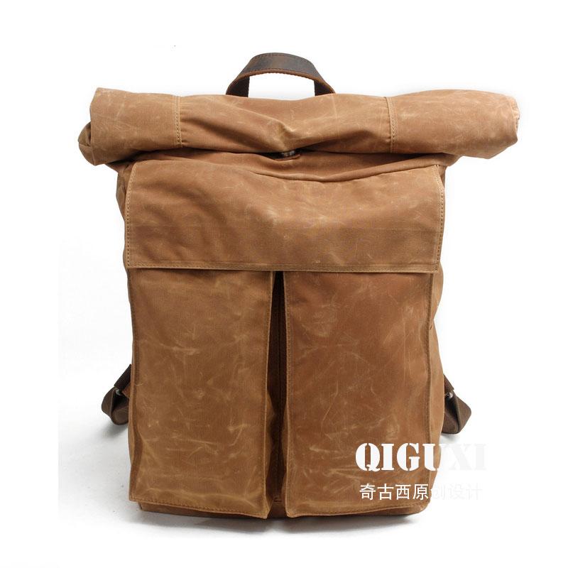 Badass Waxed Canvas Mens Travel Backpack Canvas Hiking Backpack Laptop Backpack for Men