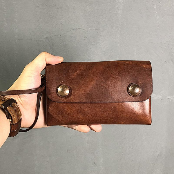 Handmade Black Leather Mens Long Wallet Tan - Back View