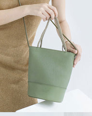 Cute Leather Green Womens Mini Bucket Purse Handbag Barrel Shoulder Bag for Women