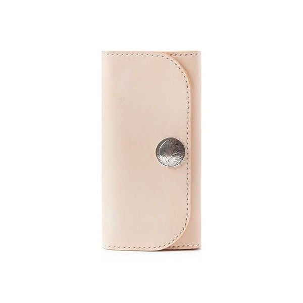 Beige Handmade Leather Mens Long Wallet Bifold - Back View