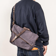 Canvas Mens Casual Beige 12‘’ Courier Bag Shoulder Bag Side Bag Messenger Bag for Men