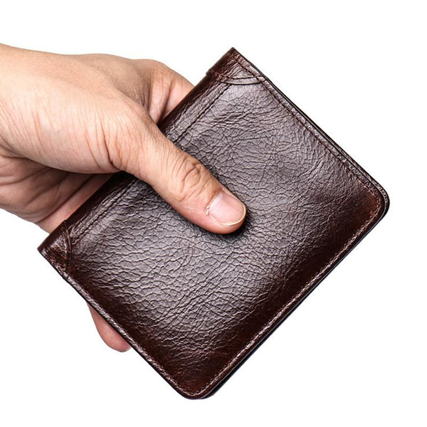 Simple Black Leather Men's Bifold Small Wallet Front Pocket billfold Wallet For FY00581009