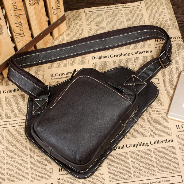 Dark Brown Leather Mens Cool Sling Bag - Back View