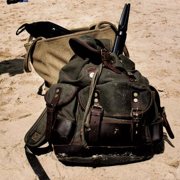 canvas camera backpack​ Waxed Canvas Backpack With Laptop Compartment Canvas And Leather Backpack Hiking Backpack for Men 