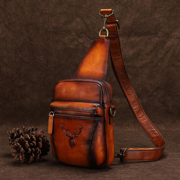 Vintage Brown Leather Deer Womens Men's Sling - Back View