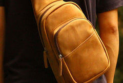 Genuine Leather Mens Chest Bag Cool Sling Bag Waist Bag Bike Bag Cycling Bag For Men - EverHandmade