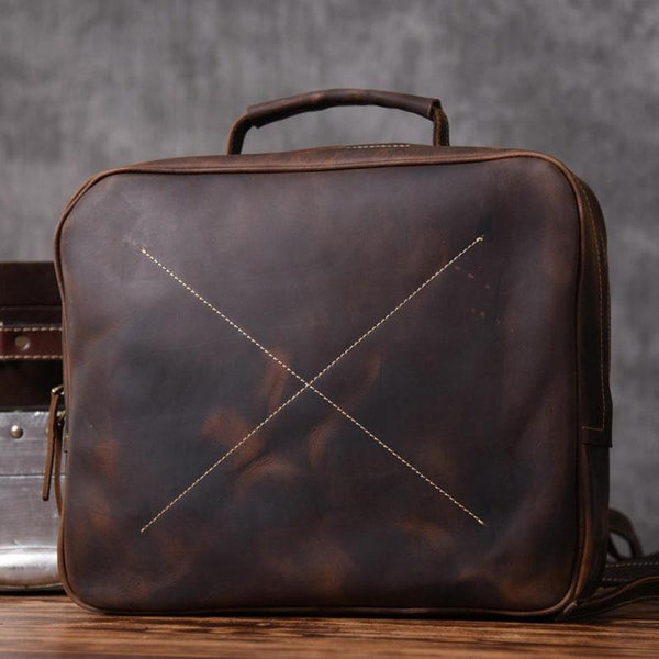 Handmade Leather Mens Cool Backpack Messenger Bag Briefcase Work Bag Business Bag for men