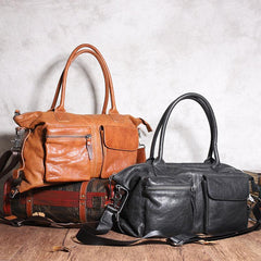 Leather Mens Large Black Travel Handbag Weekender Bag Brown Duffle Bag Luggage Bag for Men