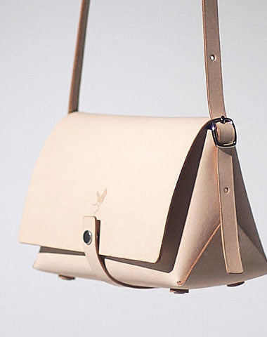 Handmade Leather Beige Womens Small Cute Shoulder Purse Crossbody Bag for Women