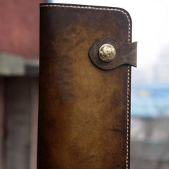 Handmade Mens Vintage Leather Long Biker Wallet Cool Long Chain Wallet for Men