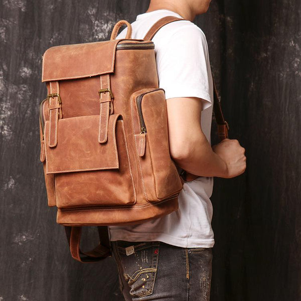 Brown Mens Leather 15 inches Large School - Back View