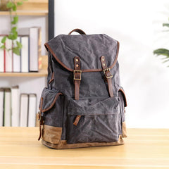Waxed Canvas Leather Mens Army Green 15‘’ Large Backpack Travel Backpack College Backpack for Men