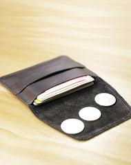 Slim Womens Coffee Leather Card Holder Wallet Vintage Minimalist Card Holders Wallet for Ladies
