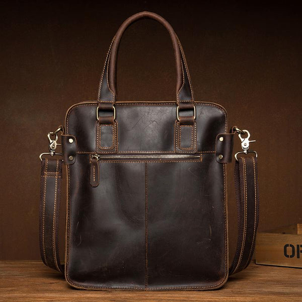Vintage Dark Brown Leather 12 inches Veritcal Briefcase Work Bag Messenger Bags MSG03681037