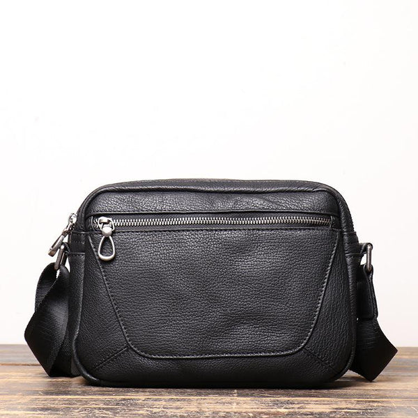 Black Cool Leather Small Zipper Messenger Bag - Back View