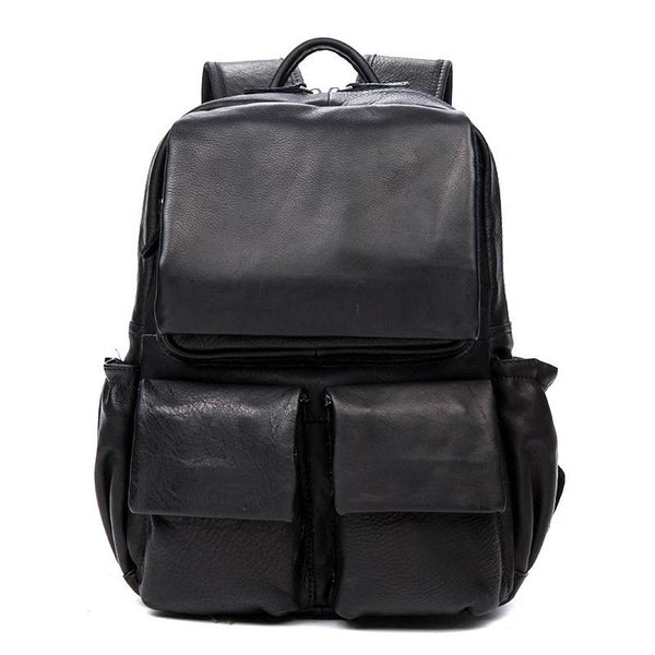 Cool Black Mens Leather 14 inches Computer Backpacks Cool Travel Backpacks Schoo MSG04381266