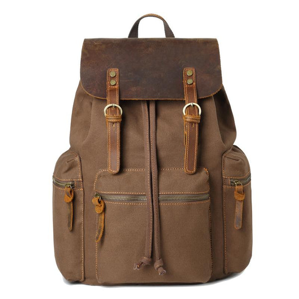 Canvas Leather Women Mens 16" Gray Travel Backpack Brown Computer Bag College Ba SCC01491041