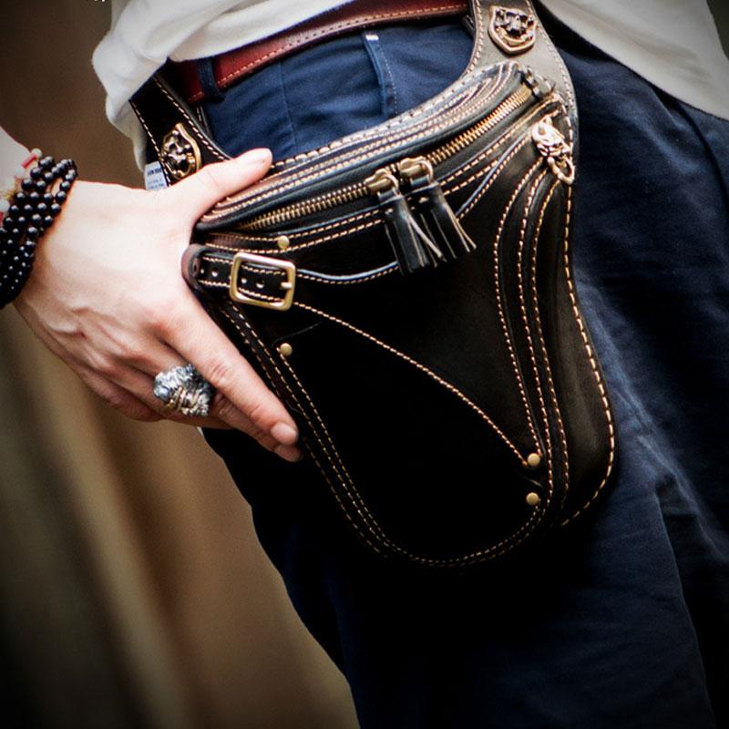 Leather Belt Pouches Mens Small Cases Waist Bag Hip Pack Belt Bag for Men