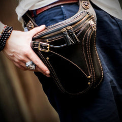 Leather Belt Pouches Mens Small Cases Waist Bag Hip Pack Belt Bag for Men