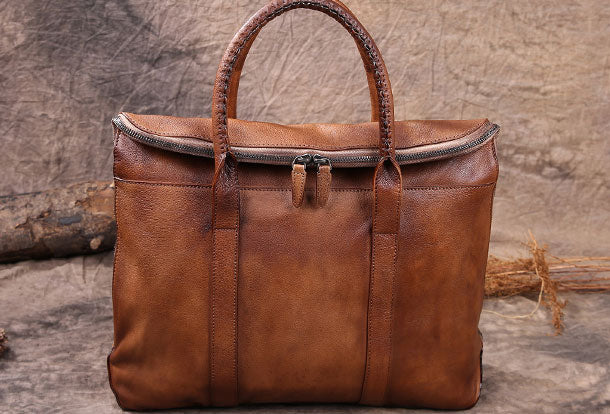 Vintage Leather Mens Briefcases Work Bag Business Bags for men