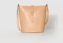 Handmade Leather shoulder bag bucket bag beige for women leather shoulder bag - EverHandmade