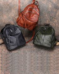 Handmade Green Leather Backpacks Womens Best School Rucksack Ladies Leather Backpack Purses