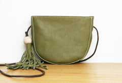 Genuine Leather Cute Crossbody Bag Circle Saddle Bag Shoulder Bag Women Girl Fashion Leather Purse