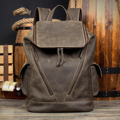 Casual Black Mens Leather 14-inch Large Computer Backpacks Brown College Backpack School Backpacks for men