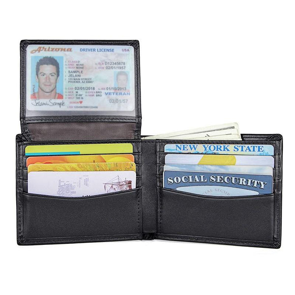 Black Leather Billfold Wallet for Men Black - Back View