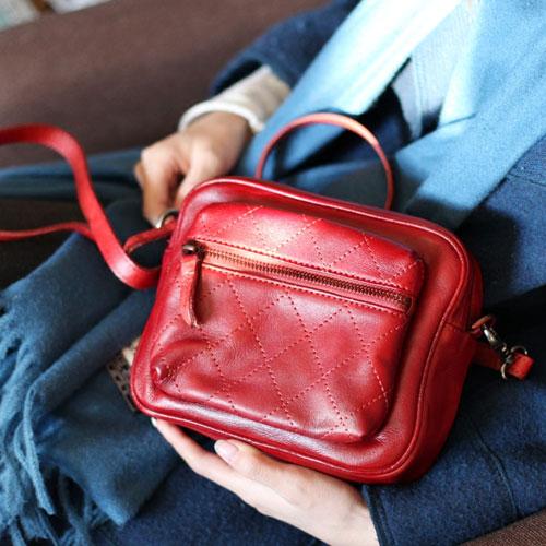 Red Satchel Leather Square Crossbody Bag Purse - Annie Jewel