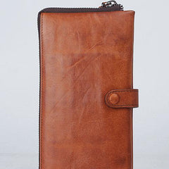 Handmade Leather Mens Cool Long Leather Wallet Bifold Clutch Wallet for Men