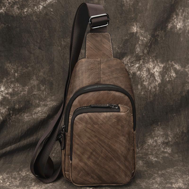 Casual Brown Sling Bag LEATHER MENS Sling - Side View