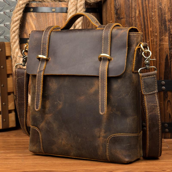 Vintage Brown Cool Leather 13 inches Vertical - Back View