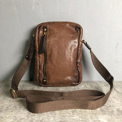 Genuine Brown Leather Mens Cool Small Vertical Side Bag Black Messenger Bag Shoulder Bag for men