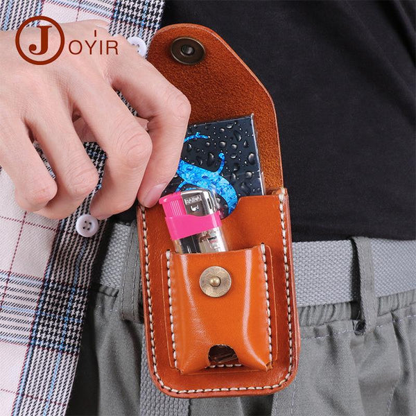 Leather Mens Cigarette Cases with Lighter Holder - Back View