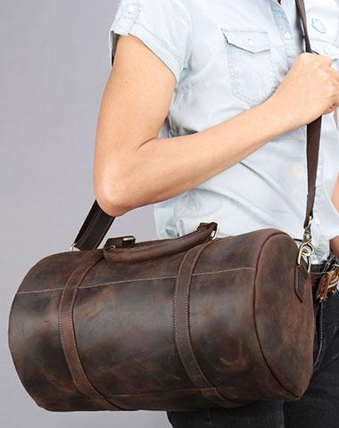 Retro Dark Brown Leather Mens Overnight Bag Duffle Bag Travel Bag Weekender Bag for Men