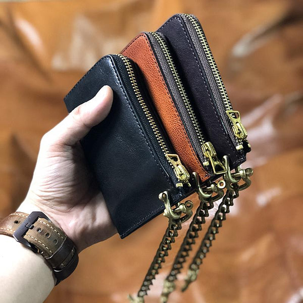 Handmade Leather Mens Cool Key Biker Wallet - Back View