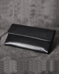 Black Leather Women Long Wallet Trifold Wallet For Women