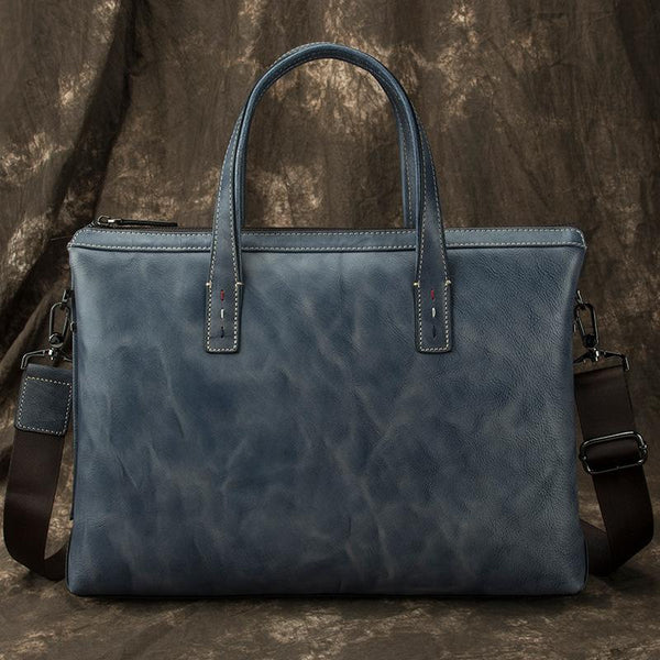 Leather Vintage Mens 14-inch Blue Briefcase Lawyer Briefcases Laptop Briefcase B FY02791078