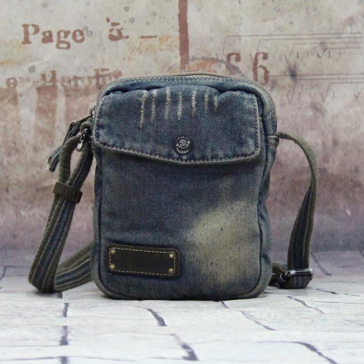 Blue Denim Mens Casual Small Vertical Messenger Bag Jean Side Bag Cour